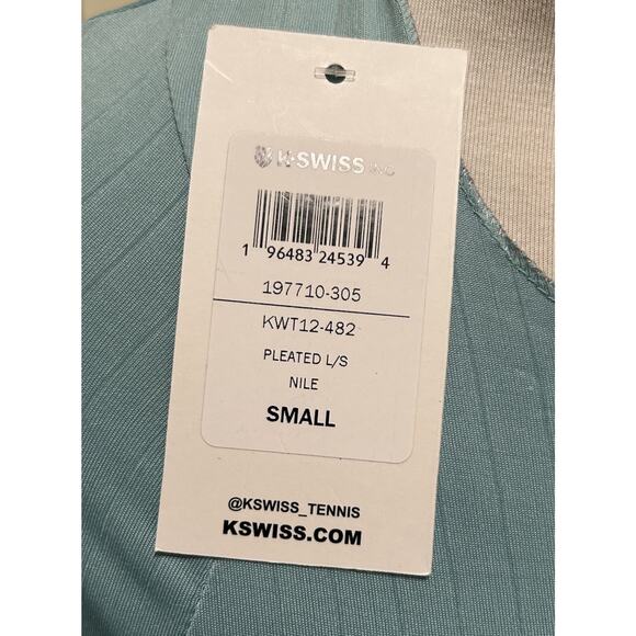 NWT K-Swiss Pleated L/S Long Sleeve Nile Green Tennis Women's Shirt - Size Small - Picture 5 of 11